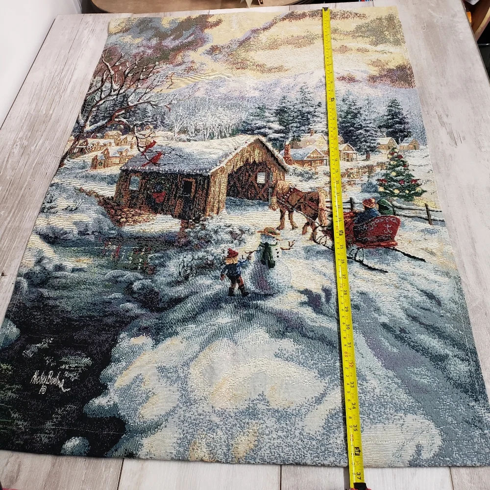 Winter Covered Bridge by Nicky Boehme Wall Tapestry 26X36 Cabin Decor Farmhouse